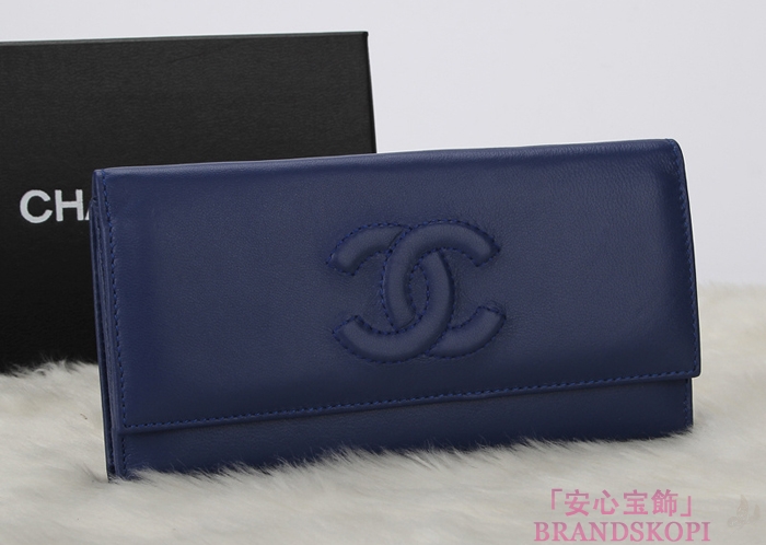 シャネル 財布 CHANEL Wホック長財布 ラムスキン ブルー A48983