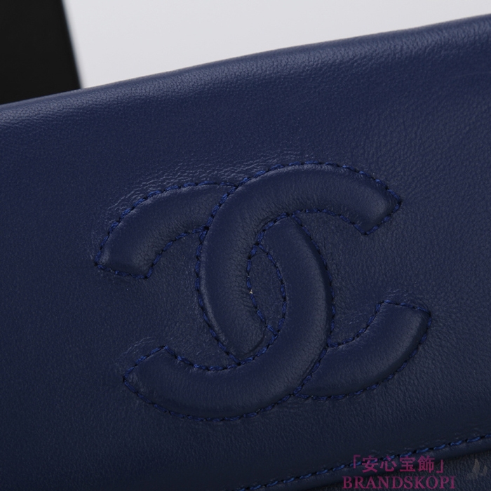 シャネル 財布 CHANEL Wホック長財布 ラムスキン ブルー A48983