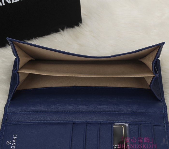 シャネル 財布 CHANEL Wホック長財布 ラムスキン ブルー A48983