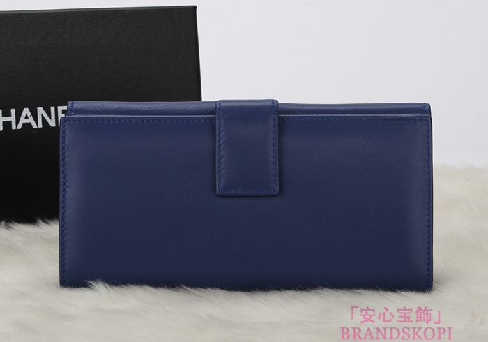 シャネル 財布 CHANEL Wホック長財布 ラムスキン ブルー A48983
