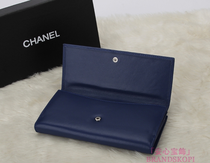 シャネル 財布 CHANEL Wホック長財布 ラムスキン ブルー A48983