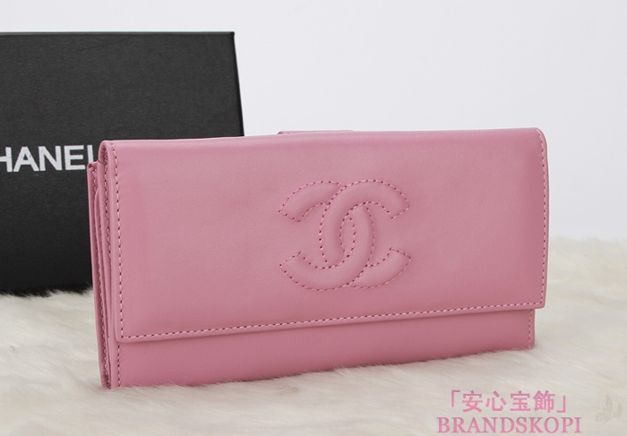 シャネル 財布 CHANEL Wホック長財布 ラムスキン ピンク A48983