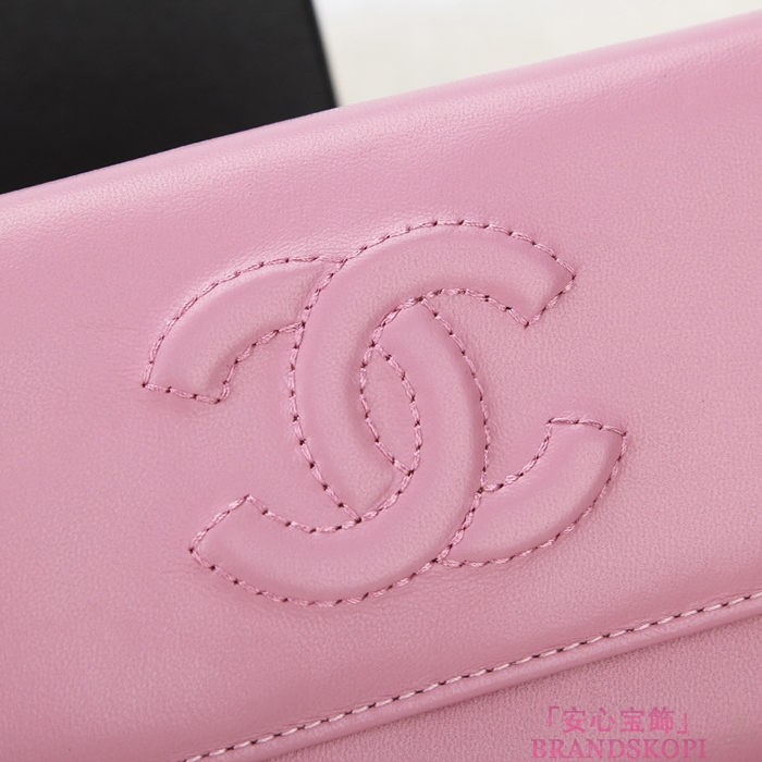 シャネル 財布 CHANEL Wホック長財布 ラムスキン ピンク A48983