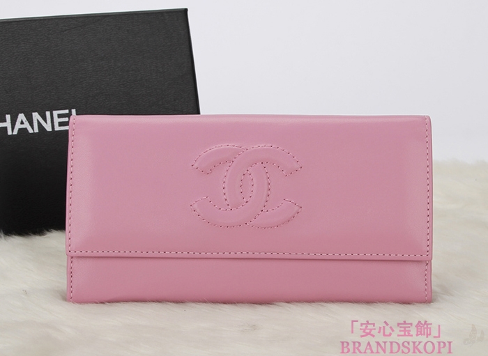 シャネル 財布 CHANEL Wホック長財布 ラムスキン ピンク A48983