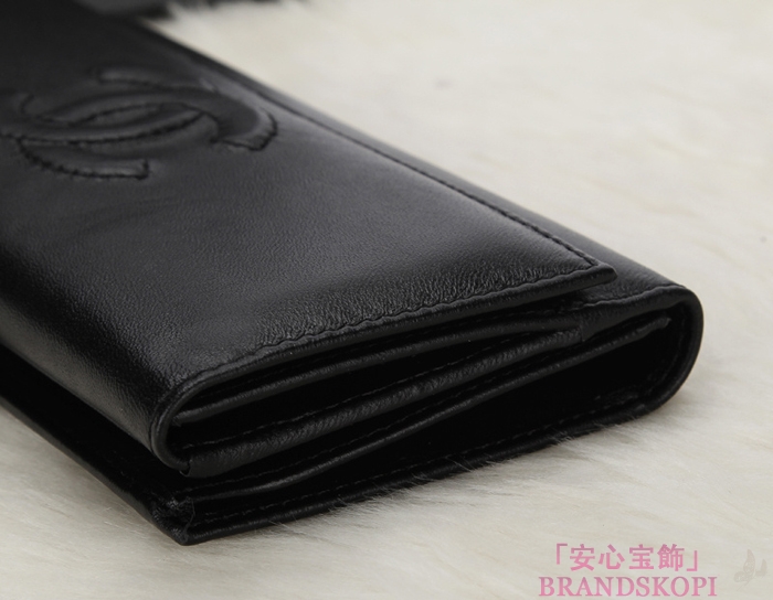 シャネル 財布 CHANEL Wホック長財布 ラムスキン ブラック A48983