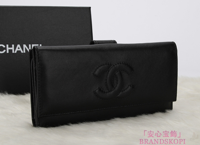 シャネル 財布 CHANEL Wホック長財布 ラムスキン ブラック A48983