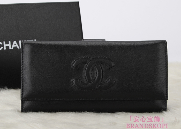 シャネル 財布 CHANEL Wホック長財布 ラムスキン ブラック A48983