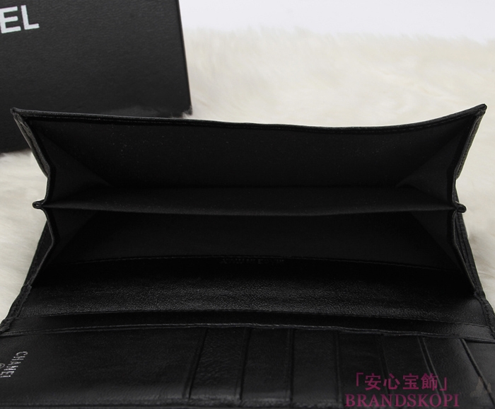 シャネル 財布 CHANEL Wホック長財布 ラムスキン ブラック A48983