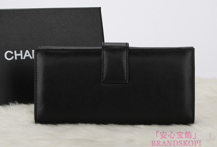 シャネル 財布 CHANEL Wホック長財布 ラムスキン ブラック A48983