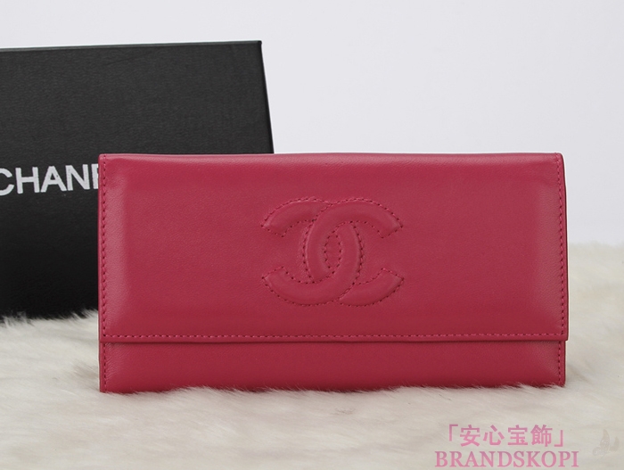 シャネル 財布 CHANEL Wホック長財布 ラムスキン ローズ A48983