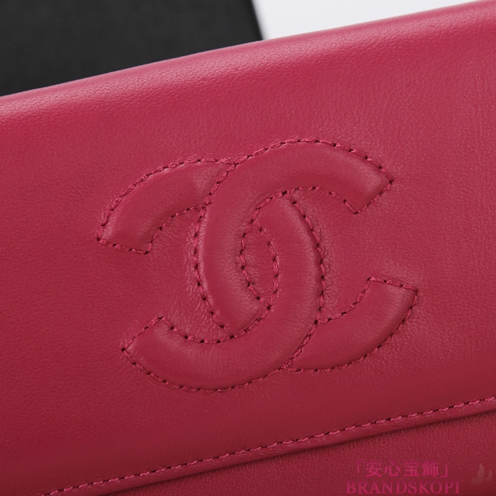 シャネル 財布 CHANEL Wホック長財布 ラムスキン ローズ A48983