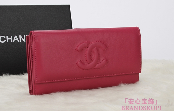 シャネル 財布 CHANEL Wホック長財布 ラムスキン ローズ A48983