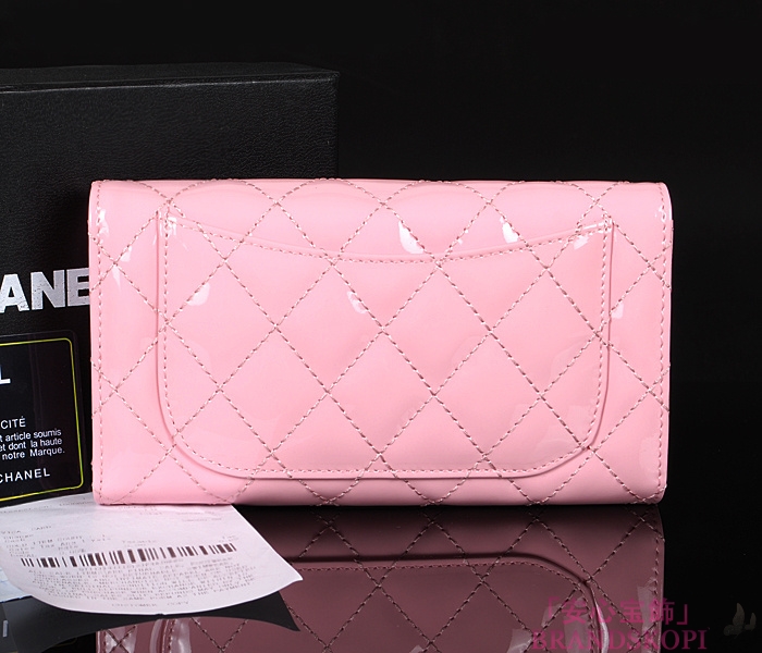 シャネル CHANEL 長財布 三つ折り ココマーク マトラッセ キルティング エナメル ピンク A31506