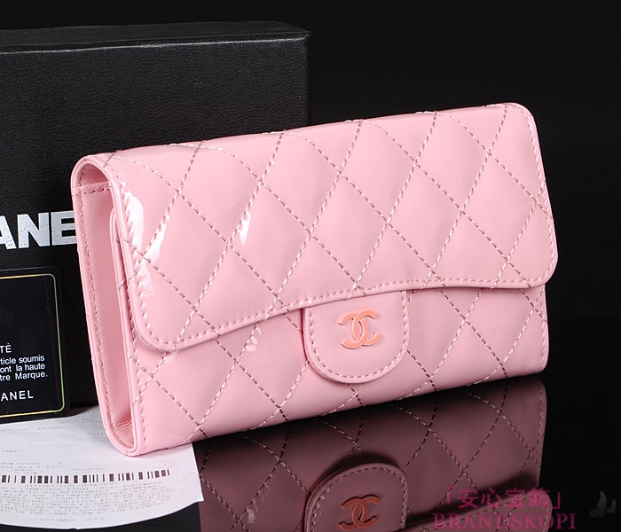 シャネル CHANEL 長財布 三つ折り ココマーク マトラッセ キルティング エナメル ピンク A31506