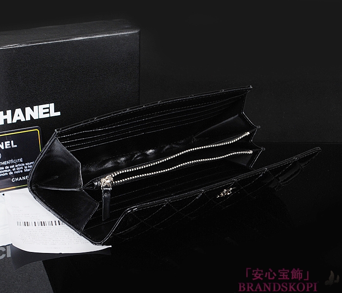シャネル CHANEL 長財布 三つ折り ココマーク マトラッセ キルティング エナメル ブラック A31506