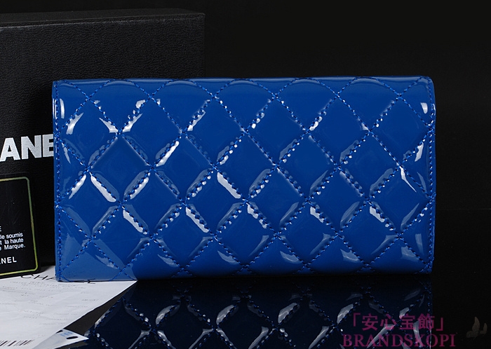 シャネル 長財布 CHANEL シャネル 財布 二つ折りフラップ マトラッセ キルティング エナメル ブルー A50096