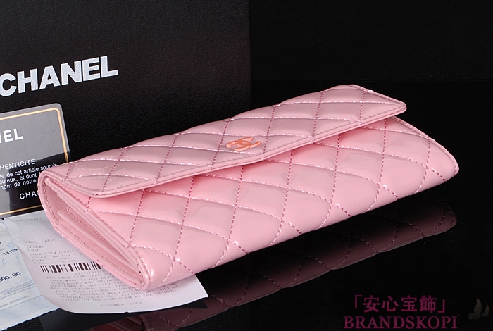 シャネル 長財布 CHANEL シャネル 財布 二つ折りフラップ マトラッセ キルティング エナメル ピンク A50096