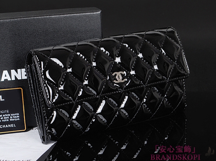 シャネル 長財布 CHANEL シャネル 財布 二つ折りフラップ マトラッセ キルティング エナメル ブラック A50096