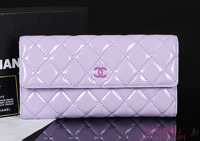 シャネル 長財布 CHANEL シャネル 財布 二つ折りフラップ マトラッセ キルティング エナメル ライラック A50096