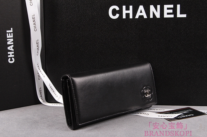 CHANEL シャネル クルーズライン カメリア 長財布 ラムスキン ブラック A47004