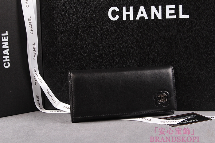 CHANEL シャネル クルーズライン カメリア 長財布 ラムスキン ブラック A47004