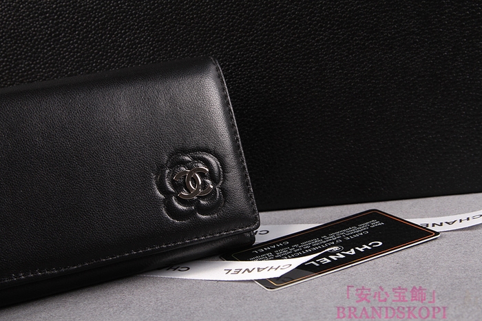 CHANEL シャネル クルーズライン カメリア 長財布 ラムスキン ブラック A47004