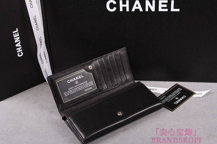 CHANEL シャネル クルーズライン カメリア 長財布 ラムスキン ブラック A47004