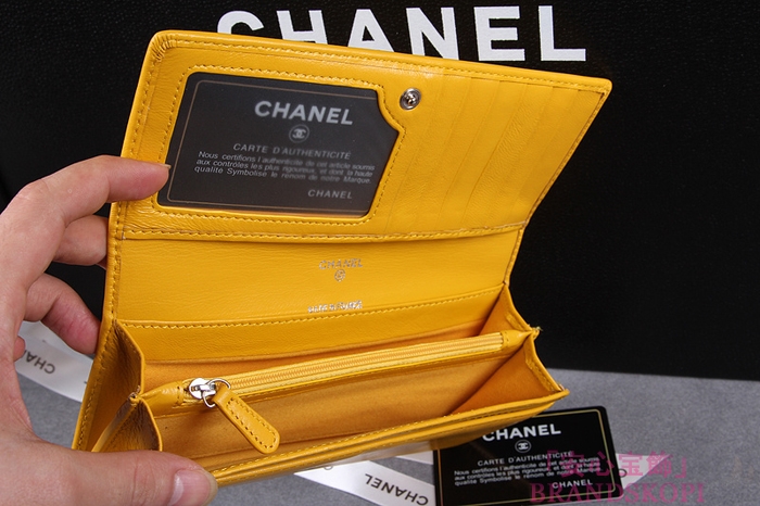 CHANEL シャネル クルーズライン カメリア 長財布 ラムスキン イエロー A47004