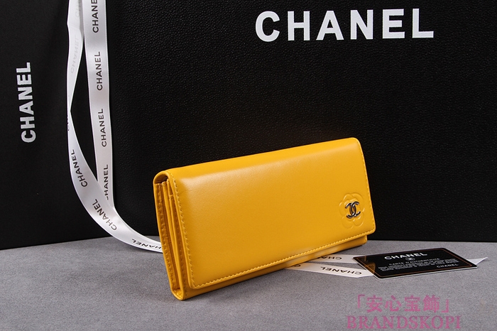 CHANEL シャネル クルーズライン カメリア 長財布 ラムスキン イエロー A47004