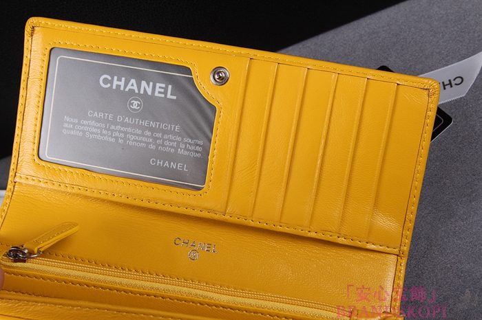 CHANEL シャネル クルーズライン カメリア 長財布 ラムスキン イエロー A47004