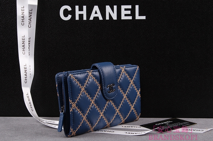シャネル 長財布 CHANEL シャネル 財布 二つ折り マトラッセ ゴールドライン キルティング ラムスキン ブルー A48667