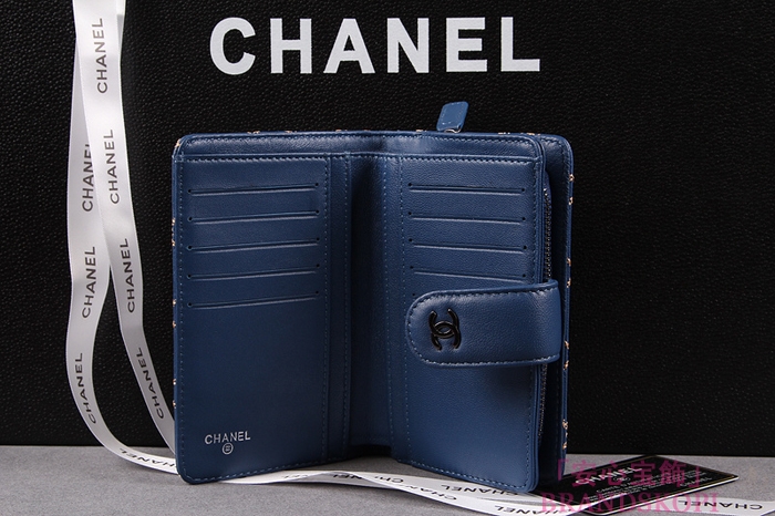 シャネル 長財布 CHANEL シャネル 財布 二つ折り マトラッセ ゴールドライン キルティング ラムスキン ブルー A48667