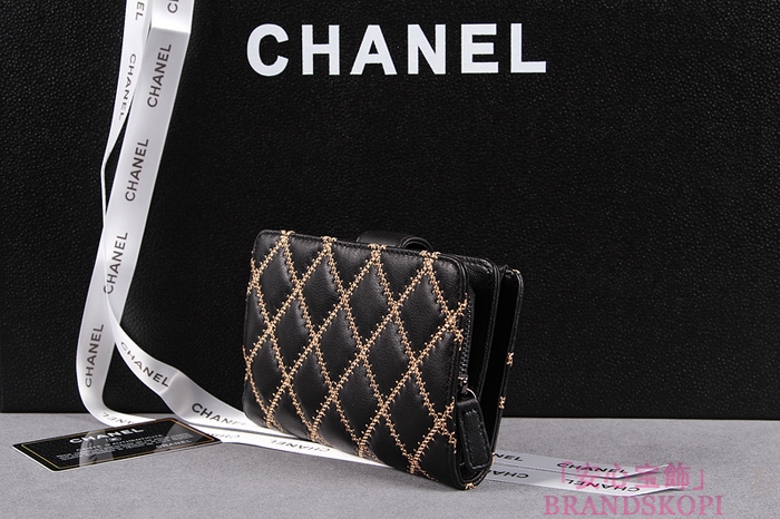 シャネル 長財布 CHANEL シャネル 財布 二つ折り マトラッセ ゴールドライン キルティング ラムスキン ブラック A48667