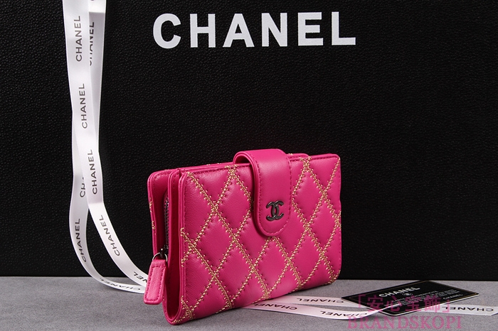 シャネル 長財布 CHANEL シャネル 財布 二つ折り マトラッセ ゴールドライン キルティング ラムスキン ローズ A48667