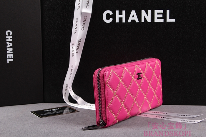 CHANEL（シャネル）レディース 財布 ラムスキン マトラッセ ゴールドライン ラウンドジップ ローズ A50098