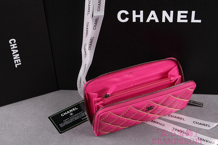 CHANEL（シャネル）レディース 財布 ラムスキン マトラッセ ゴールドライン ラウンドジップ ローズ A50098