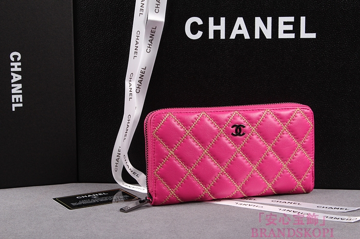 CHANEL（シャネル）レディース 財布 ラムスキン マトラッセ ゴールドライン ラウンドジップ ローズ A50098