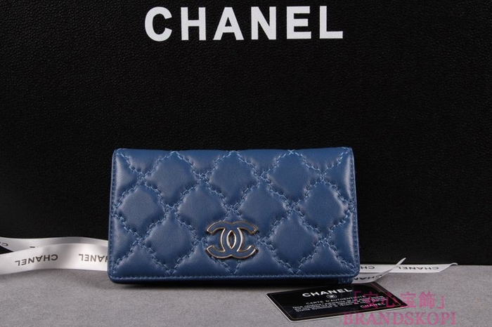 シャネル 長財布 CHANEL 財布 二つ折り  マトラッセ  ラムスキン ブルー A61667