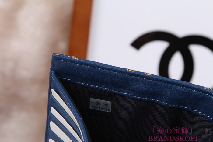 シャネル CHANEL 長財布 3折 タイムレスクラシック マトラッセ ゴールドライン ラムスキン ブルー A46518
