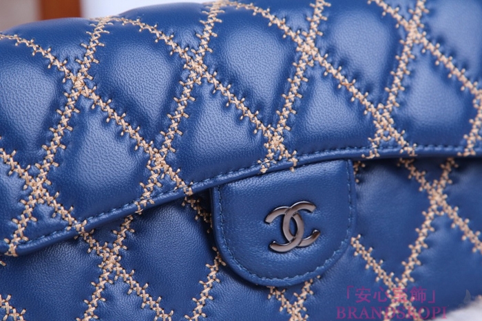 シャネル CHANEL 長財布 3折 タイムレスクラシック マトラッセ ゴールドライン ラムスキン ブルー A46518