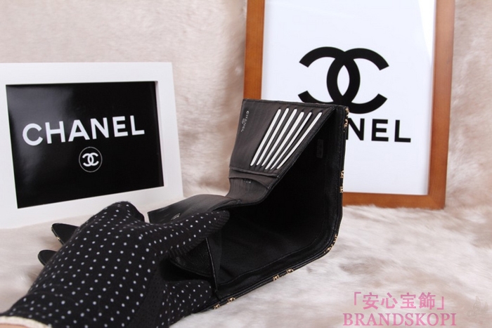シャネル CHANEL 長財布 3折 タイムレスクラシック マトラッセ ゴールドライン ラムスキン ブラック A46518
