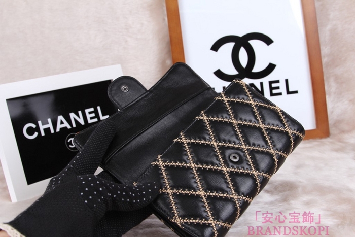 シャネル CHANEL 長財布 3折 タイムレスクラシック マトラッセ ゴールドライン ラムスキン ブラック A46518