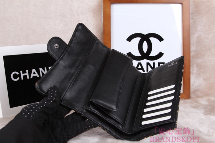 シャネル CHANEL 長財布 3折 タイムレスクラシック マトラッセ ゴールドライン ラムスキン ブラック A46518