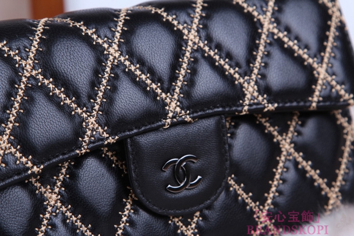 シャネル CHANEL 長財布 3折 タイムレスクラシック マトラッセ ゴールドライン ラムスキン ブラック A46518
