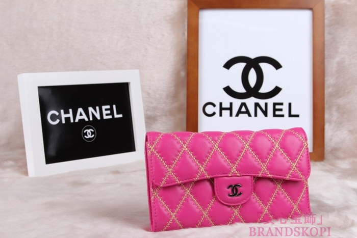 シャネル CHANEL 長財布 3折 タイムレスクラシック マトラッセ ゴールドライン ラムスキン ローズ A46518