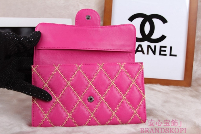 シャネル CHANEL 長財布 3折 タイムレスクラシック マトラッセ ゴールドライン ラムスキン ローズ A46518