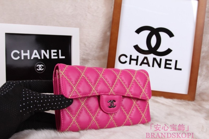 シャネル CHANEL 長財布 3折 タイムレスクラシック マトラッセ ゴールドライン ラムスキン ローズ A46518