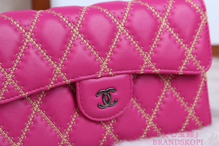 シャネル CHANEL 長財布 3折 タイムレスクラシック マトラッセ ゴールドライン ラムスキン ローズ A46518