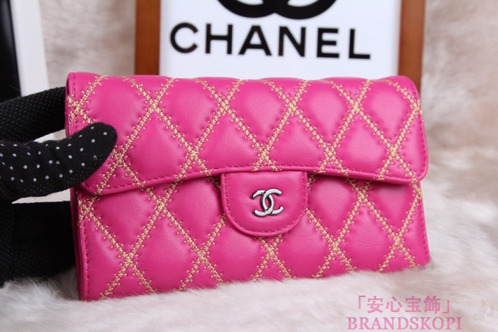 シャネル CHANEL 長財布 3折 タイムレスクラシック マトラッセ ゴールドライン ラムスキン ローズ A46518