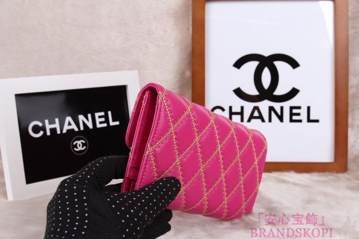 シャネル CHANEL 長財布 3折 タイムレスクラシック マトラッセ ゴールドライン ラムスキン ローズ A46518